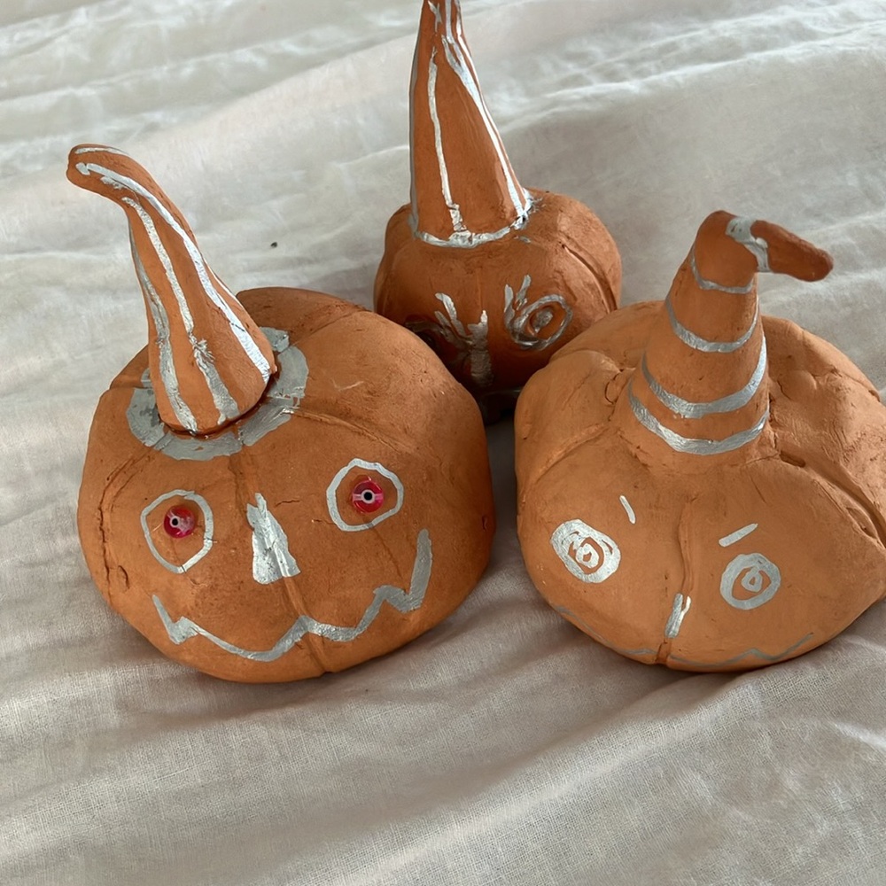 3 Handmade Original Terracotta Ceramic Fall Pumpkins 2.5”-4”